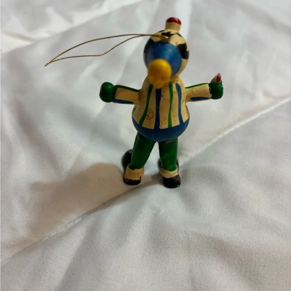 Vintage Colorful Wooden Clown Chritsmas Ornament approximately 3 1/2 inches tall
